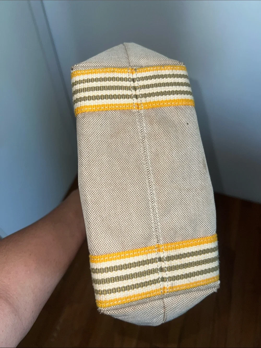 Orla Kiely Beige Canvas Tote with Yellow-Trim Straps
